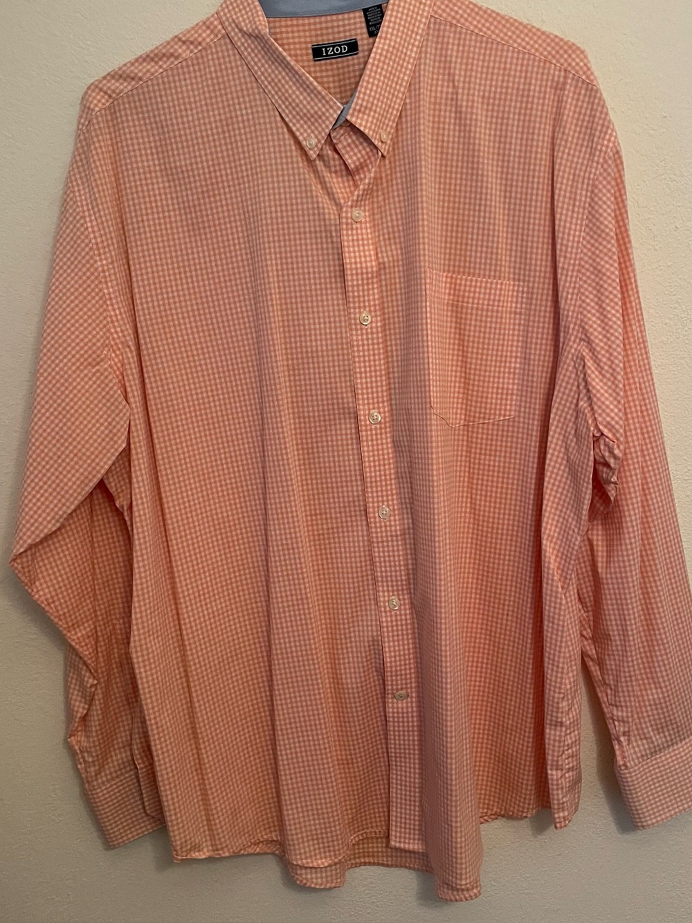 Izod Men’s XXL‎ Button Down Shirt Orange/White Check Cotton/Polyester/Spandex
